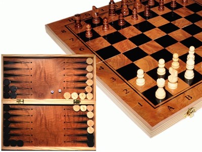 Игра "3 в 1" (нарды, шахматы, шашки). Материал:  дерево. Размер доски 34х34 см. :(S3828): - фото 1047847709