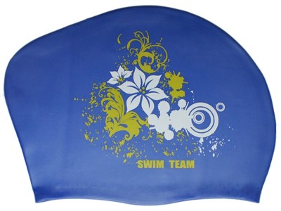 Шапочка для плавания для длинных волос SWIM TEAM цветы: KW-F  (Синий) - фото 1047848850