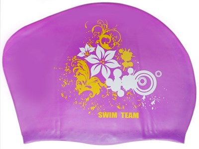 Шапочка для плавания для длинных волос SWIM TEAM цветы: KW-F  (Фиолетовый) - фото 1047848851