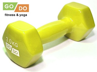 Гантель GO DO в виниловой оболочке.  Вес 3  кг.  (Жёлтый) - фото 1047849456