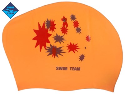 Шапочка для плавания для длинных волос SWIM TEAM звёзды: KW-S  (Оранжевый) - фото 1060290527