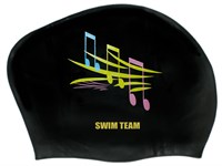 Шапочка для плавания для длинных волос SWIM TEAM ноты: KW-N  (Чёрный)