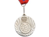 Медаль спортивная с лентой 2 место d - 5 см :1501-2