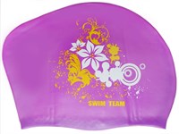 Шапочка для плавания для длинных волос SWIM TEAM цветы: KW-F  (Фиолетовый)